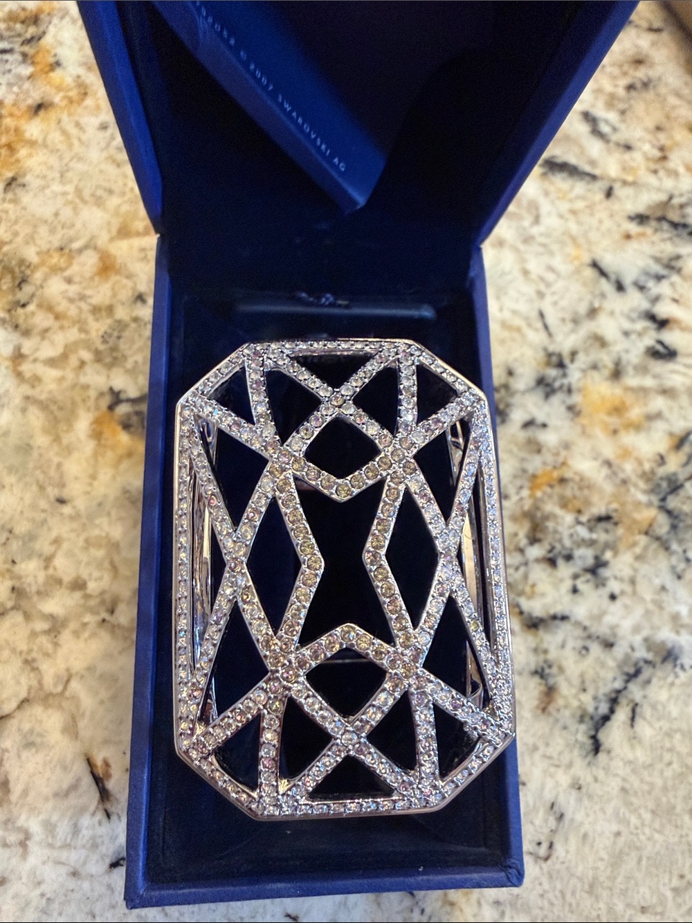 Swarovski Silver Openwork Crystal Cuff Watch Accent